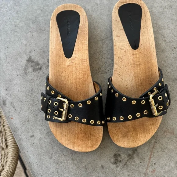 【ISABEL MARANT】 JASO LEATHER SLIDES ISABEL MARANT Jaso embellished leather wooden slides sz 36